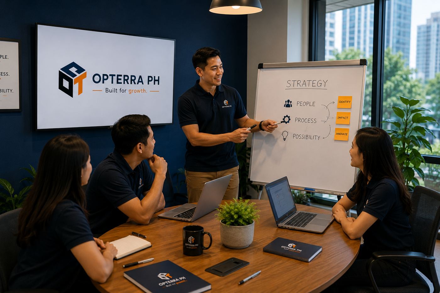 Opterra PH team walking through a People, Process, Possibility strategy session